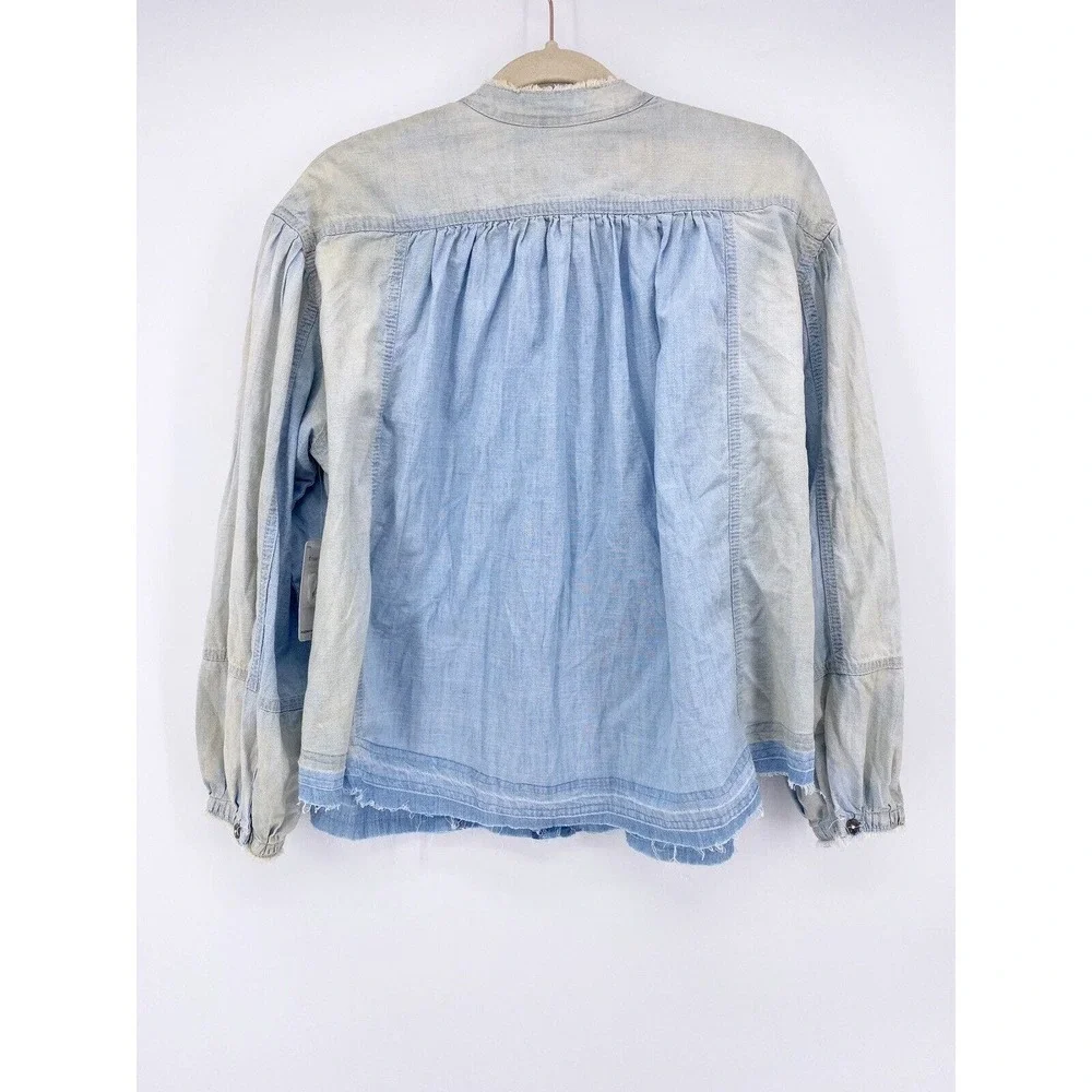 We The Free People Set Sail Denim Top XS Button Shirt Bleached Distressed NWT - Picture 3 of 9
